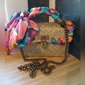 Kurt Geiger NWT Brixton Raffia Scarf Bag W/Dustbag